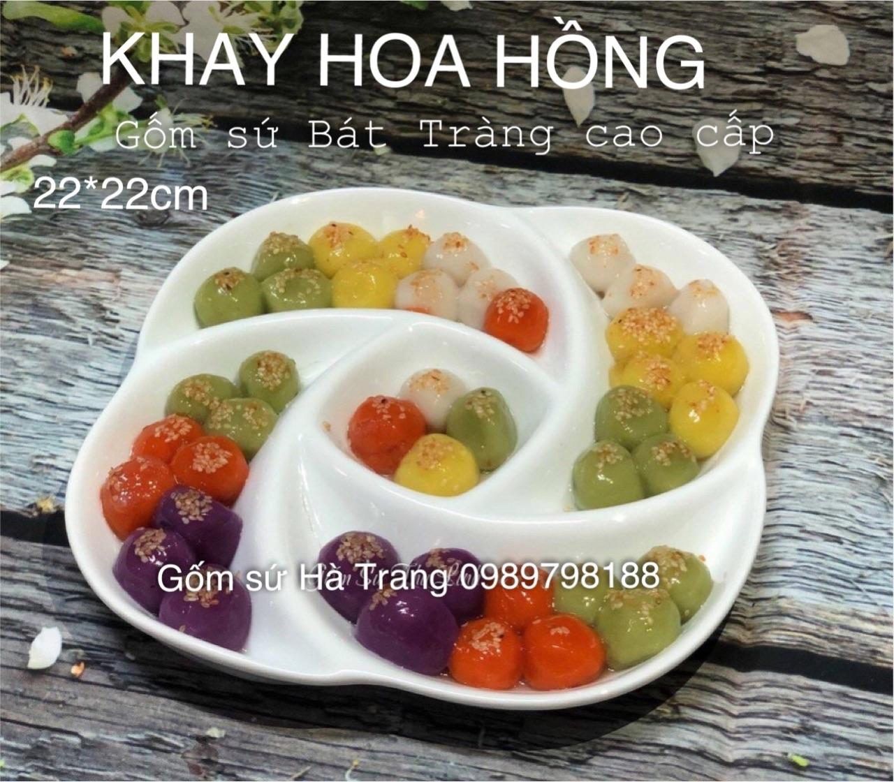 Khay hoa hồng gốm sứ Bát Tràng cao cấp bày đồ ăn