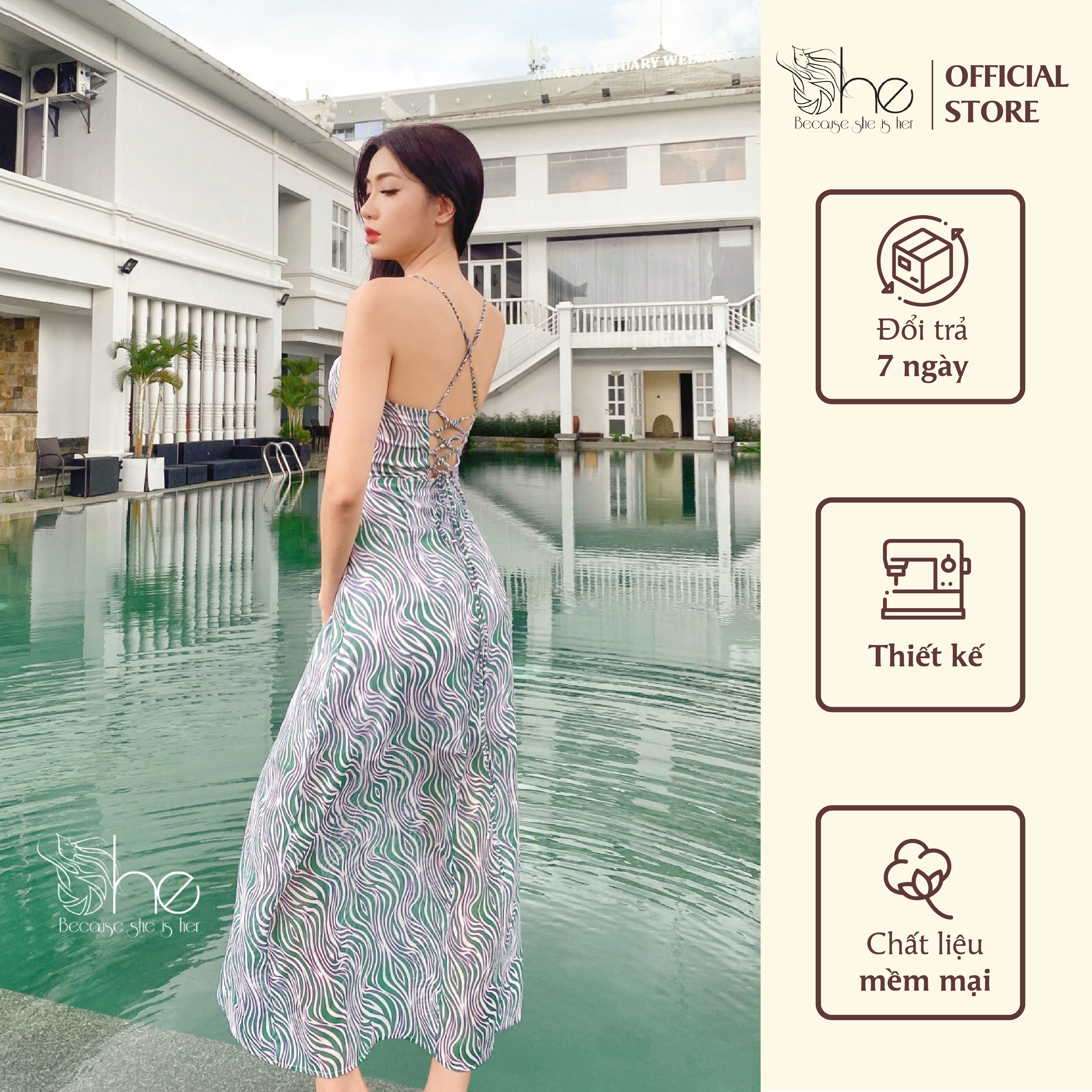 Váy maxi xẻ tà đi biển sexy She, đầm maxi đan lưng đi chơi hè đẹp SDX22
