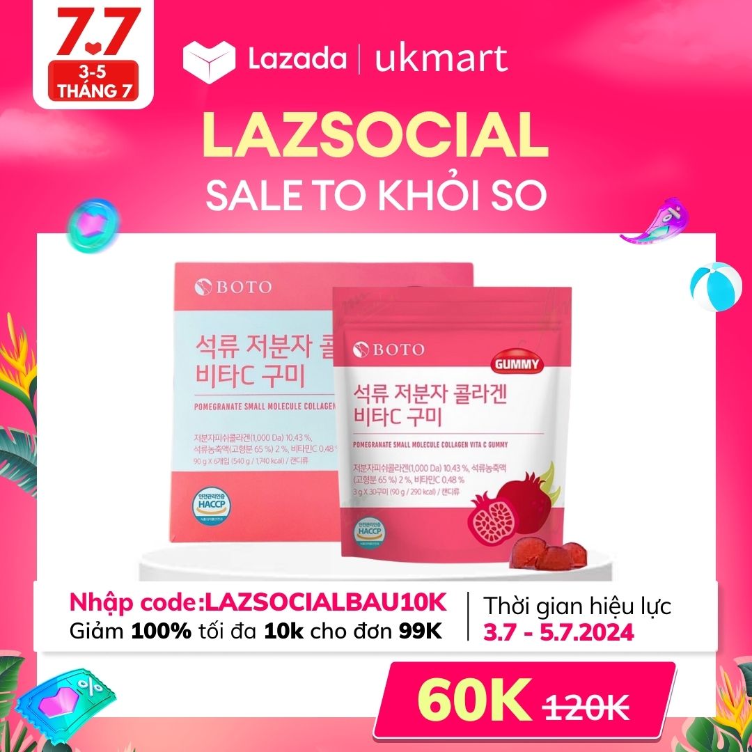 Kẹo Collagen Lựu Boto Kẹo Dẻo Gummy Collagen Vitamin C Hàn Quốc 30 Viên