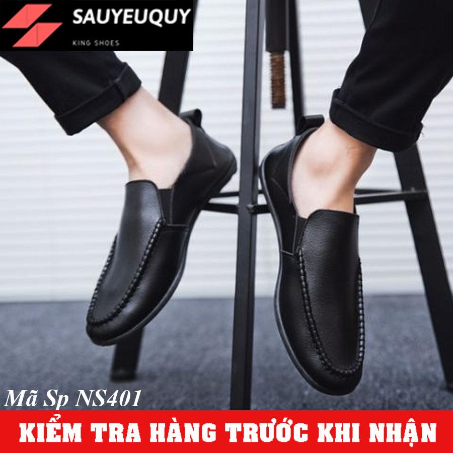 Giày Lười Nam Da Hàn Quốc Màu Đen Phong Cách Cá Tính