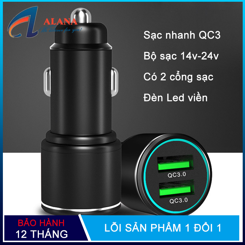 Tẩu sạc ô tô QC3.0 bộ sạc điện thoại xe hơi nhanh với 2 cổng sạc USB thiết kế nhỏ gọn hỗ trợ mọi thiết bị sạc