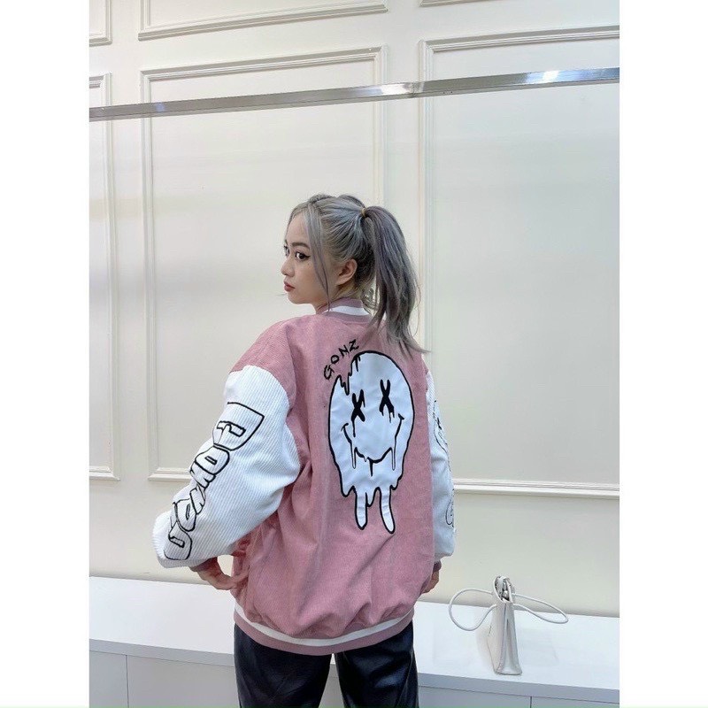 ÁO KHOÁC NHUNG NAM NỮ KIỂU BOMBER LOGO IN CHỮ "G - MẶT NGƯỜI" NGỘ NGHĨ CÁ TÍNH - B.V FASHION