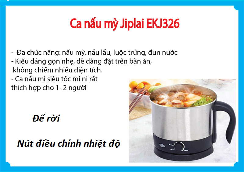 Nồi Lẩu Điện đa năng JIPLAI EKJ-326 Chính hãng 1.5 Lít - Đế rời, có nút điều chỉnh tăng giảm nhiệt độ