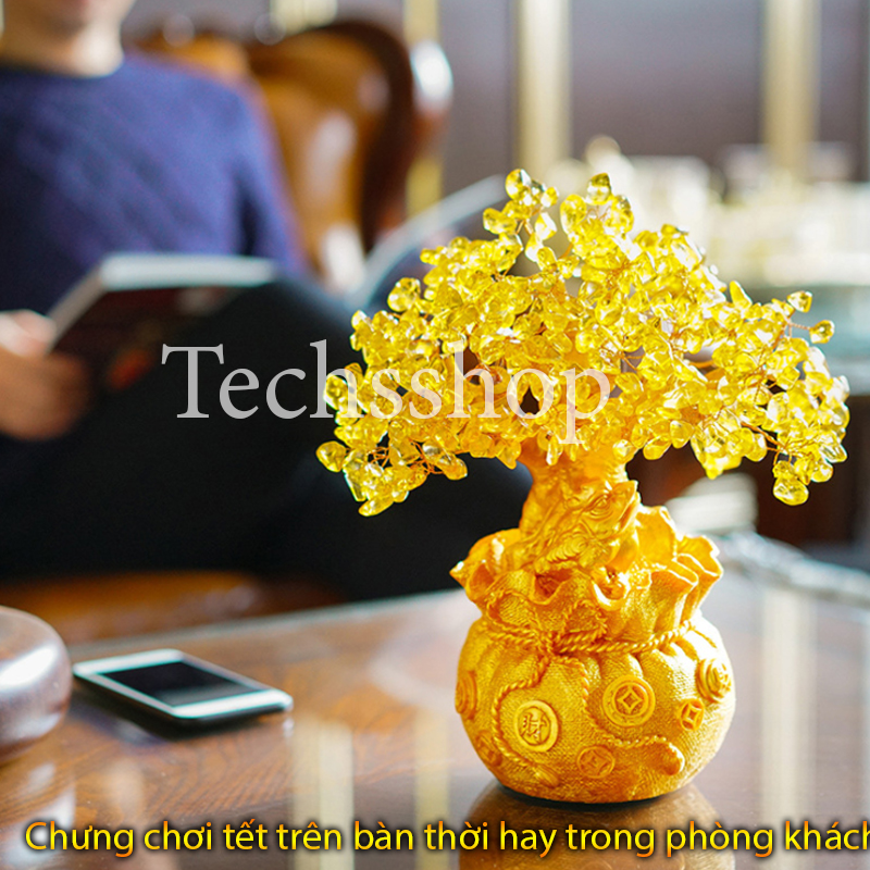 Cây tài lộc đá thạch anh cao 26 cm trang trí ngày tết - Cây kim tiền phát tài phát lộc bằng đá - Chậu cây phong thủy mang may mắn tài lộc - Tiền đồng xu may mắn