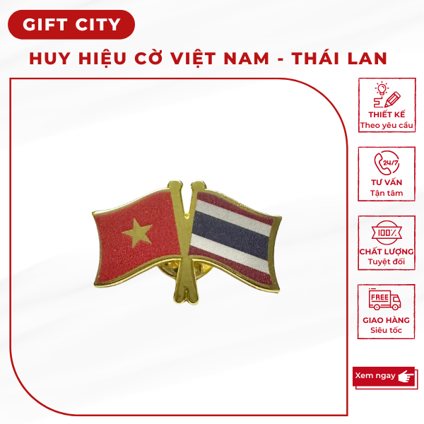Huy hiệu cài áo lá cờ Việt Nam –Thái Lan_Gift City