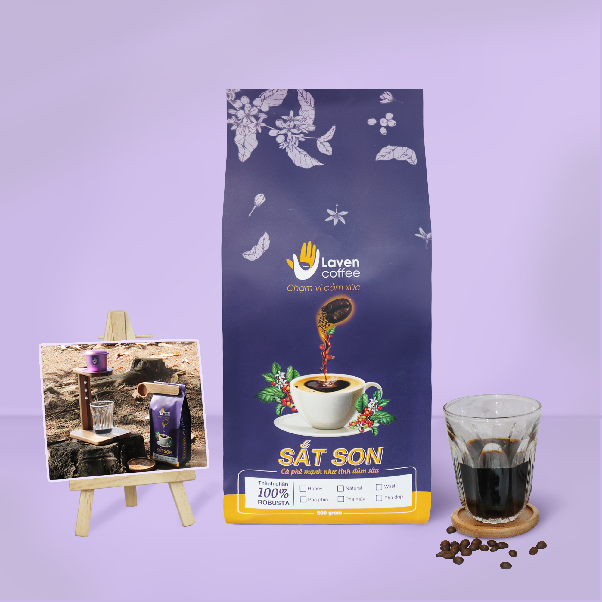 Cà phê Robusta Natural SẮT SON rang mộc hạt, pha phin, pha máy vị đậm vừa, đắng nhẹ, hậu vị sâu - Laven Coffee