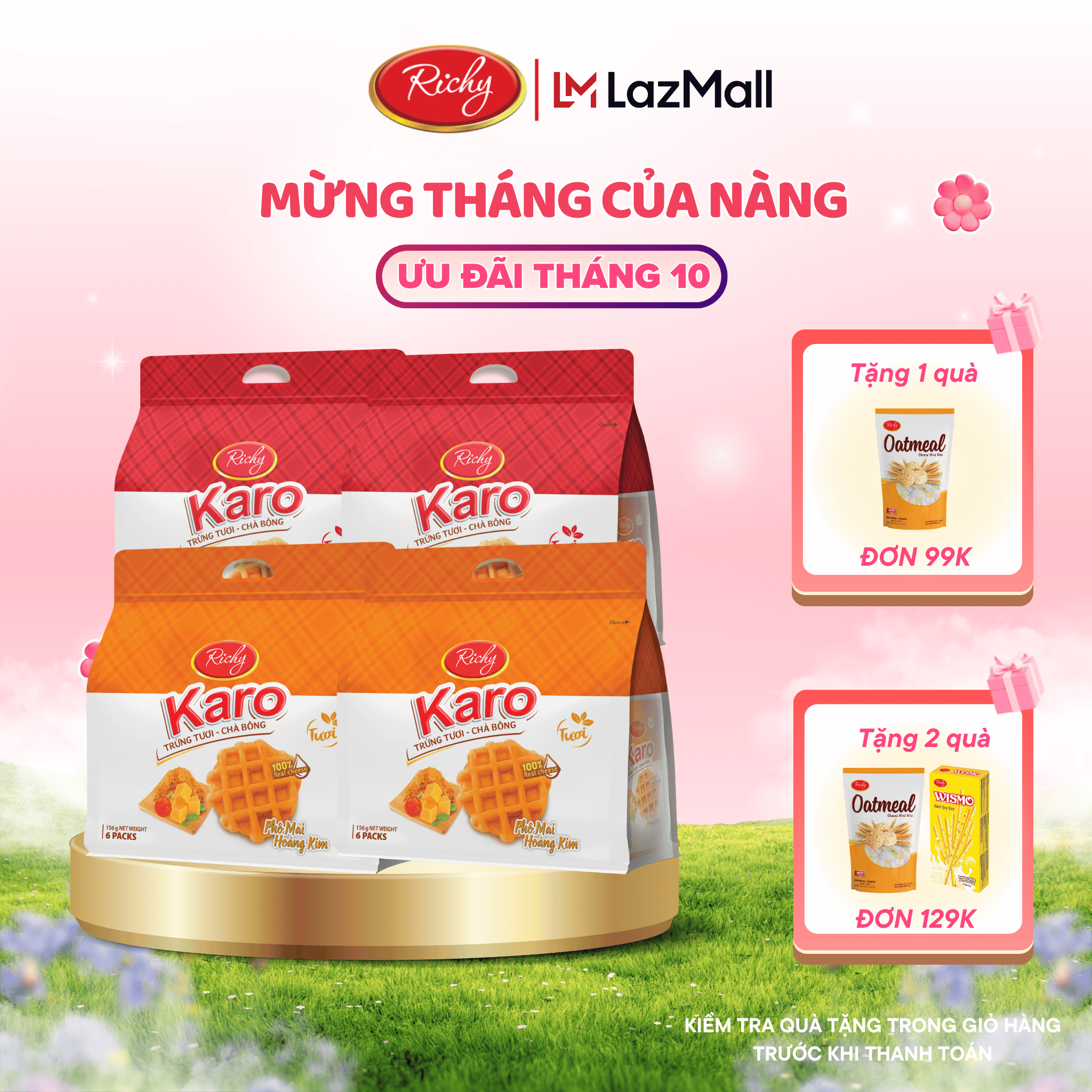 Combo 4 bịch Bánh tươi Richy KARO trứng tươi - chà bông - date 45 ngày từ NSX, KH cân nhắc khi mua SL lớn