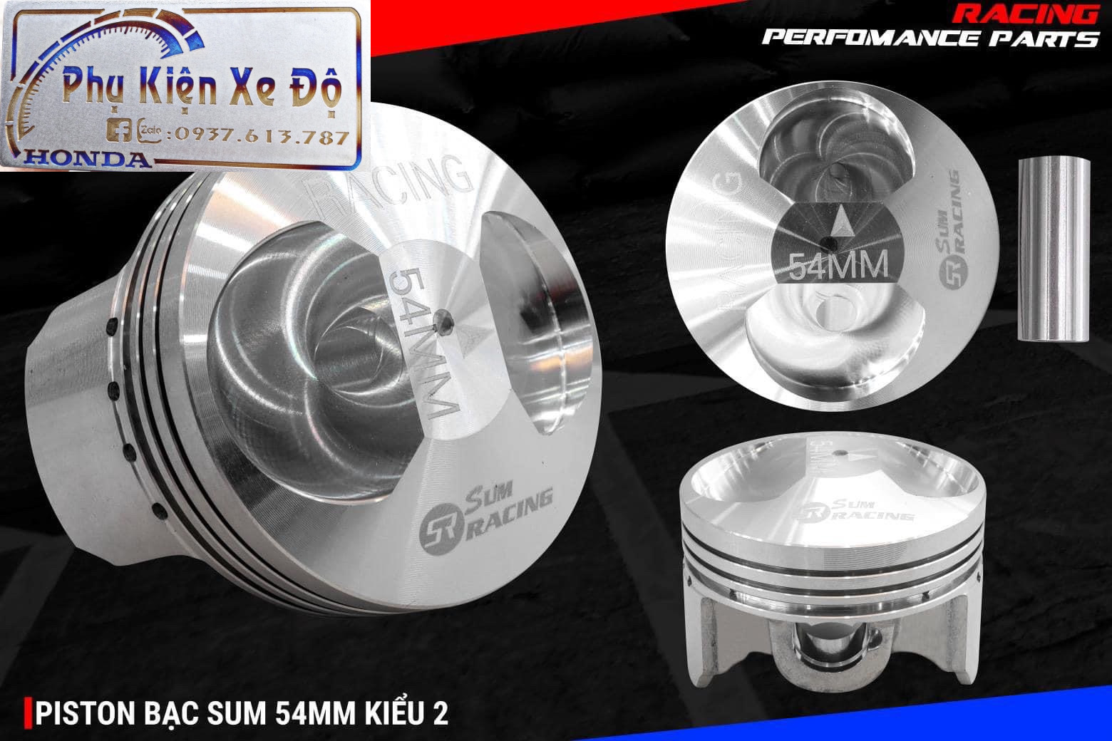 piston bạc 54mm kiểu 2 siêu khủng nhẹ như piston nén