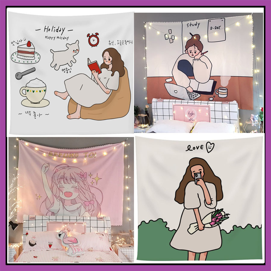 Tranh vải treo tường decor họa tiết hình cô gái, trang trí nhà cửa kích thước 100x75cm và 150x130cm - Tặng kèm móc treo