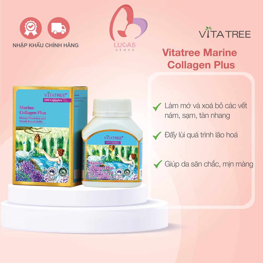 Viên Uống Làm Đẹp Da Marine Collagen Plus Vitatree Hộp 100 Viên - Tp032