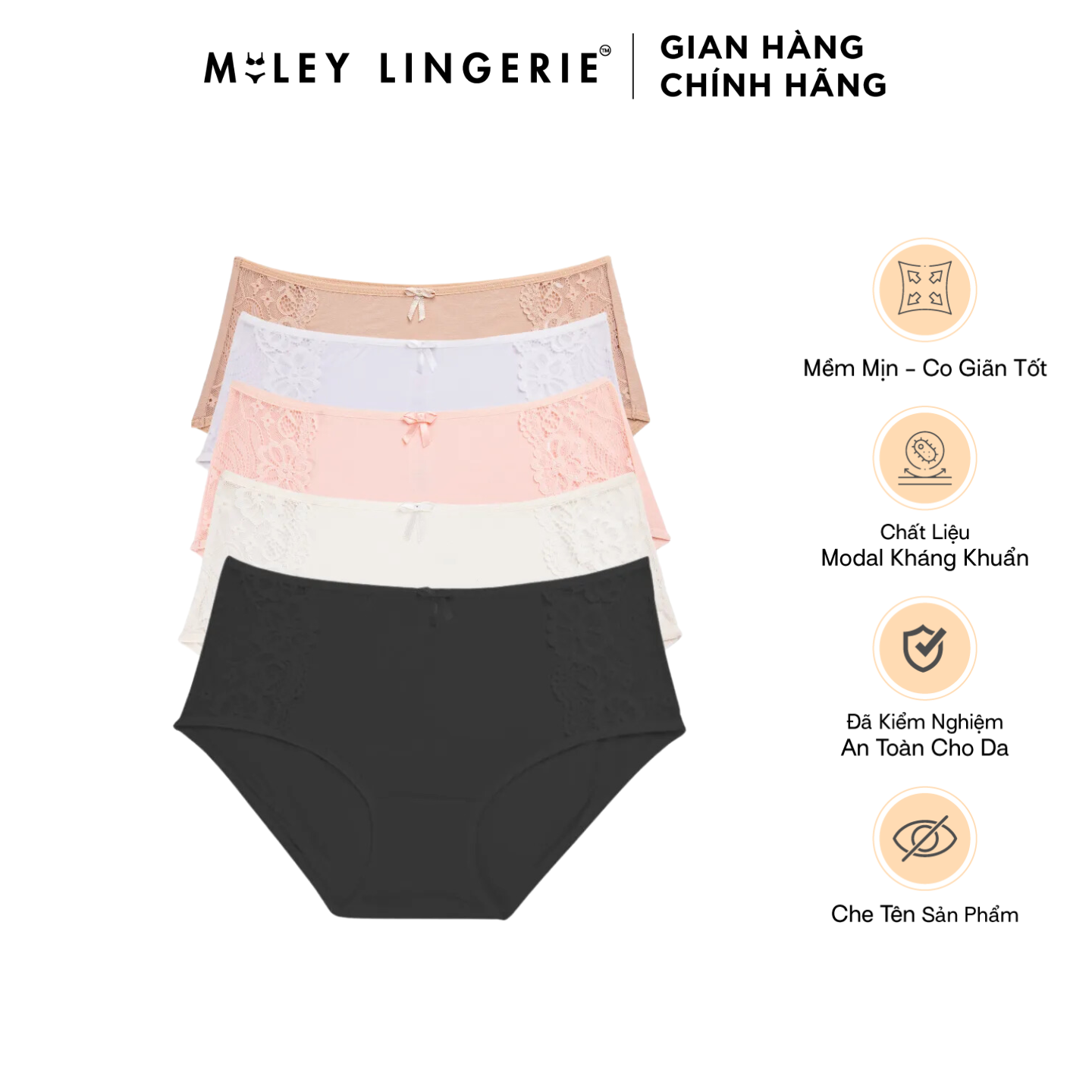 Combo 5 Modal High Waisted Panties With Lace MILEY LINGERIE