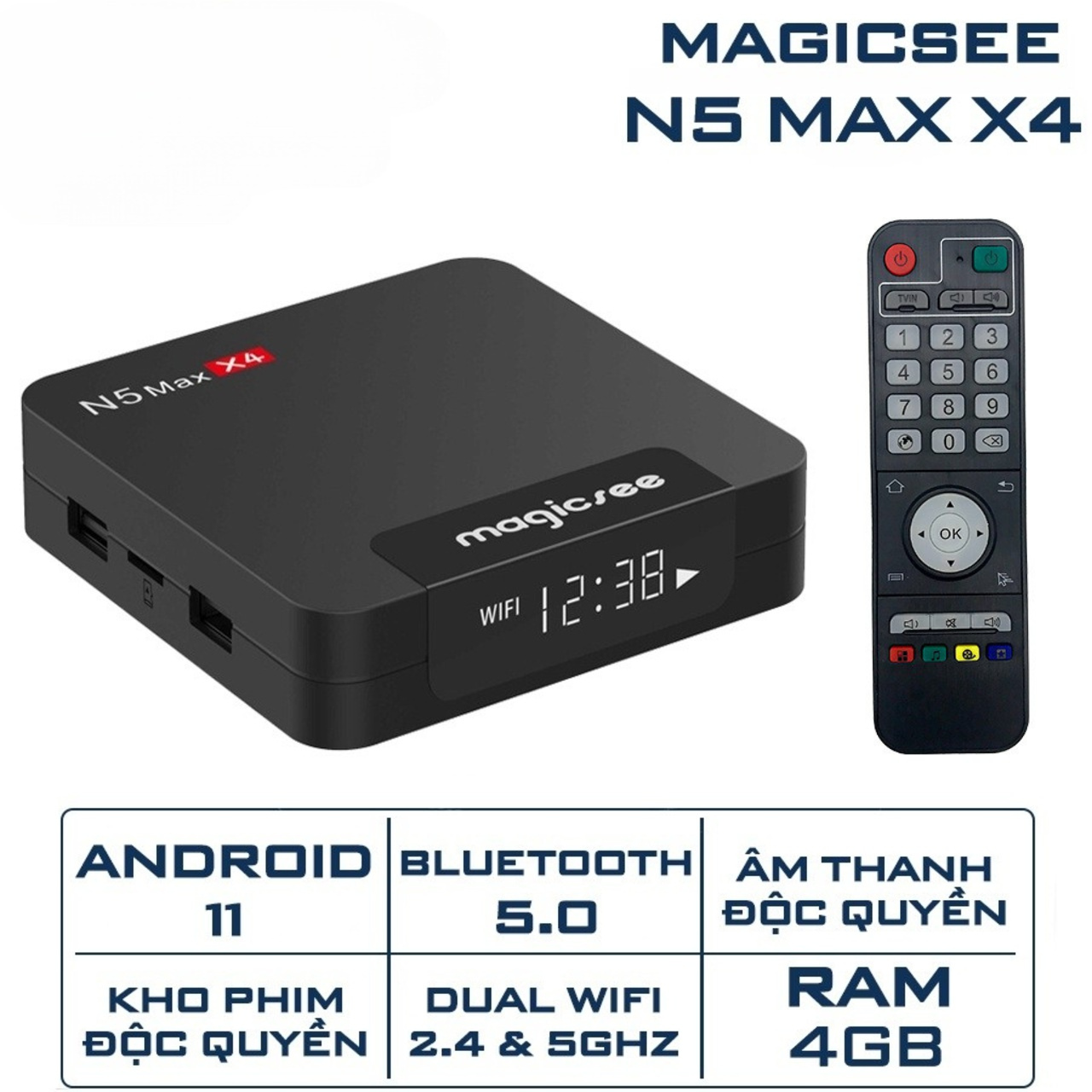 Android tivi box magicsee n5 max chip s905x4, phiên bản 2022 - ram 4gb, rom 32gb, android 11