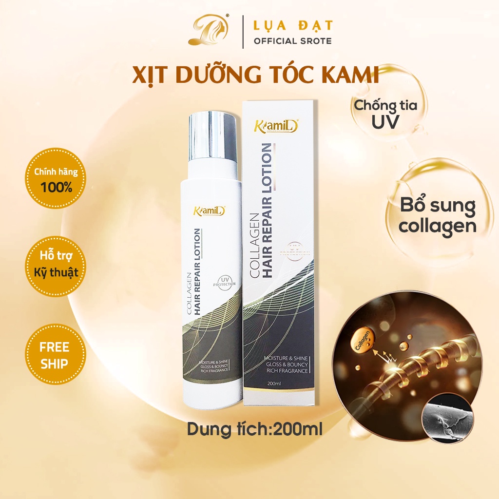 Xịt dưỡng tóc collagen dạng sữa hương nước hoa phục hồi tóc kami 200ml