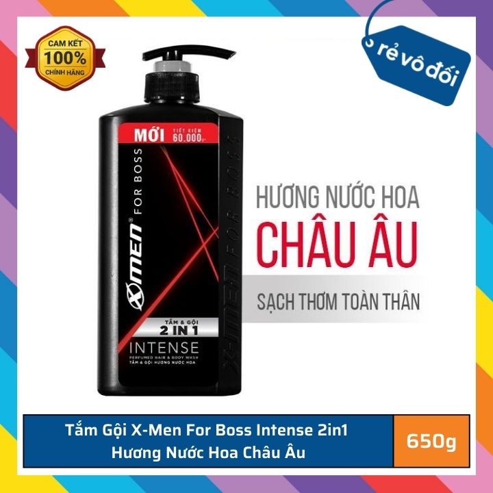 Sữa tắm gội nước hoa X-Men For Boss Intense 2in1 Mùi hương trầm đầy nội lực 650g / Dầu dội nước hoa X-Men Wood 150g