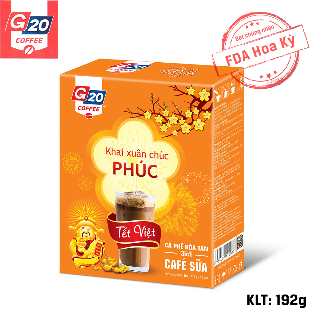Cà Phê Sữa Hòa Tan 3 Trong 1 Gu Sài Gòn (Hộp 192g) - Cà Phê Đạt Chứng Nhận FDA Hoa Kỳ - G20 Coffee