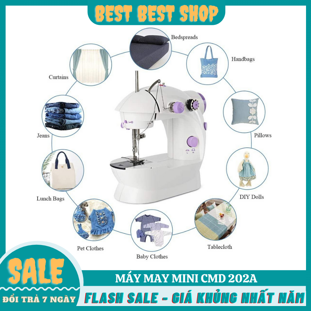 Máy may mini gia đình CMD 202A LOẠI TỐT Có Đèn, Sử Dụng cả cắm điện hoặc dùng pin, KHÂU VÁ TẠI NHÀ, Máy Khâu Mini Hàng Chất Lượng Giá Tốt BẢO HÀNH 1 NĂM, Giúp cho công việc tại nhà đơn giản
