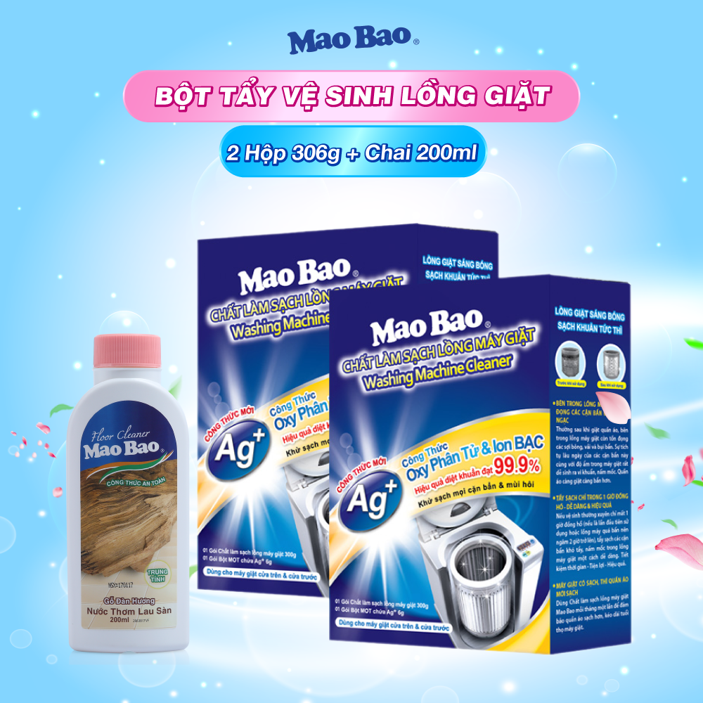 Combo 2 Hộp Chất Vệ Sinh Làm Sạch Lồng Máy Giặt Mao Bao 306g - Tặng 1 Chai Nước Lau Sàn Hương Gỗ 200ml