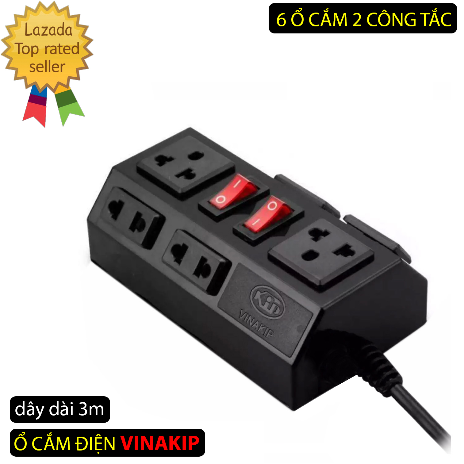Ổ cắm điện liền dây 3 mét chịu tải 2500w VINAKIP - ổ cắm điện chịu tải, ổ cắm điện đa năng