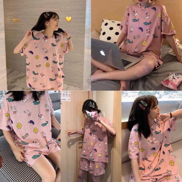 Bộ đồ ngủ bigsize 65- 85 kg phong cách hàn quốc với chất liệu thun mát nhẹ kèm họa tiết icon siêu dễ thương