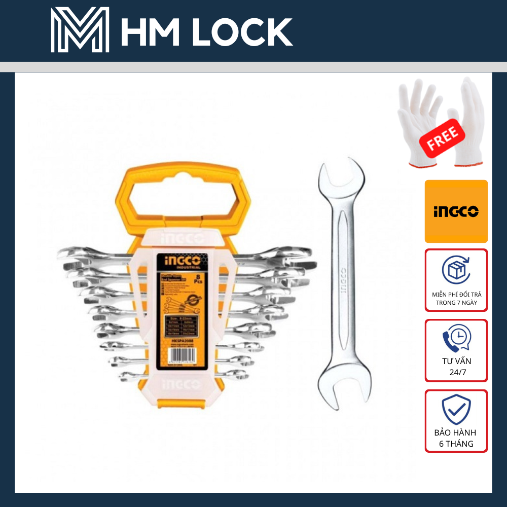 6-22mm bộ cờ lê 2 đầu miệng 8 chi tiết ingco - hàng chính hãng - hkspa2088 - hm lock