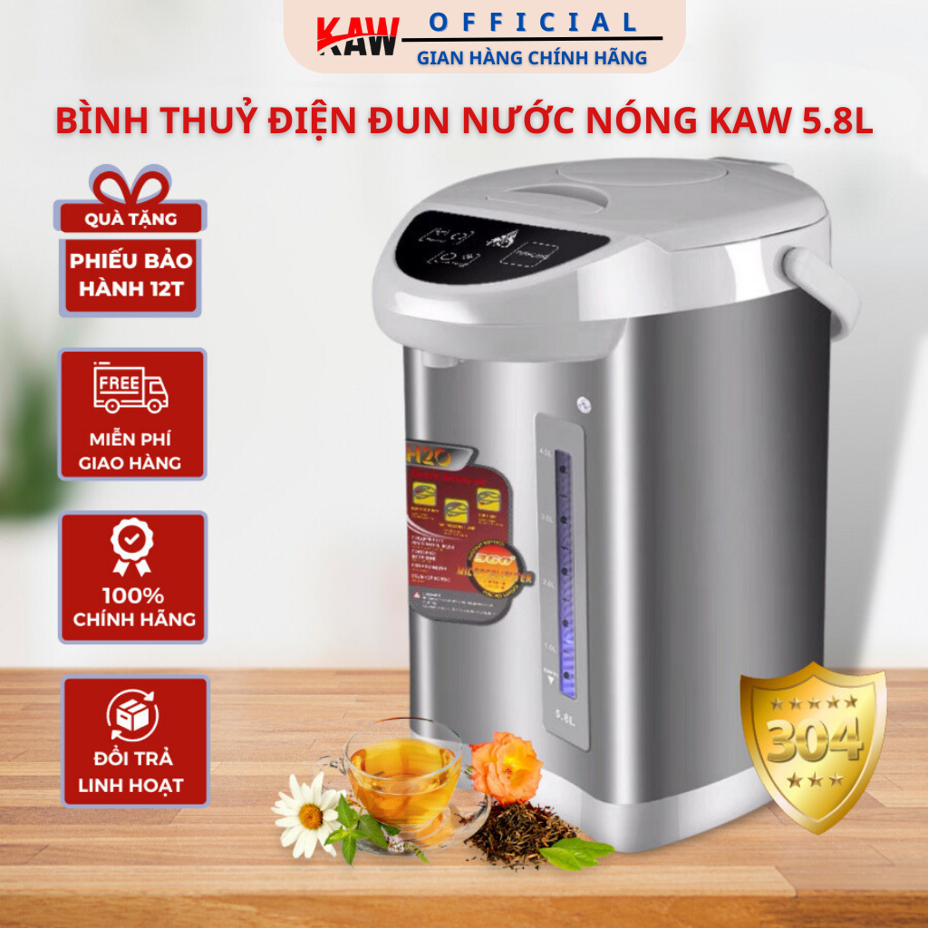 Bình Thủy Điện Đun Nước Nóng KAW 5.8L công suất 750W, bảo hành 12 tháng