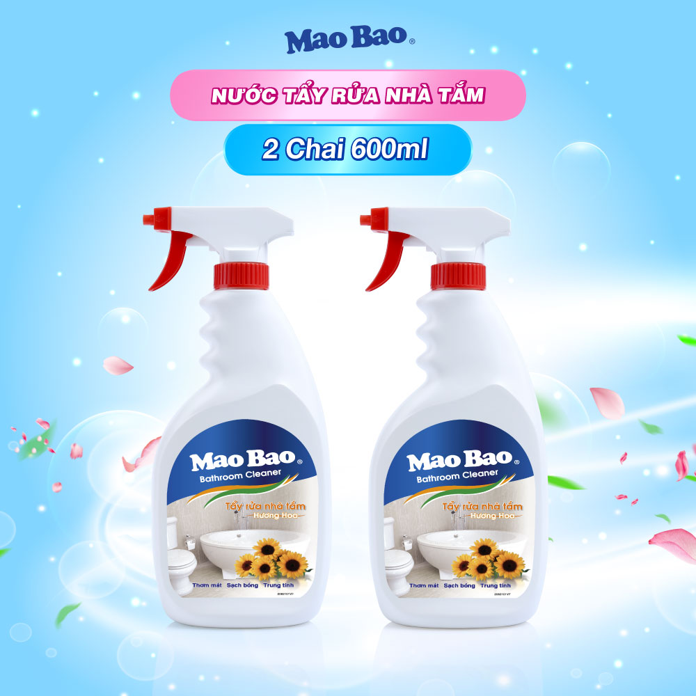 Combo 2 chai Nước tẩy rửa nhà tắm Mao Bao chai 600ml tẩy sạch vết bẩn, cặn canxi, ố vàng trên bồn sứ, kính, inox