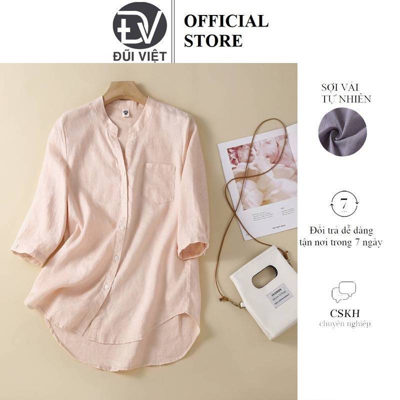 Áo sơ mi nữ dài tay cổ trụ, sơ mi nữ cổ tàu chất đũi thời trang công sở thanh lịch đũi việt