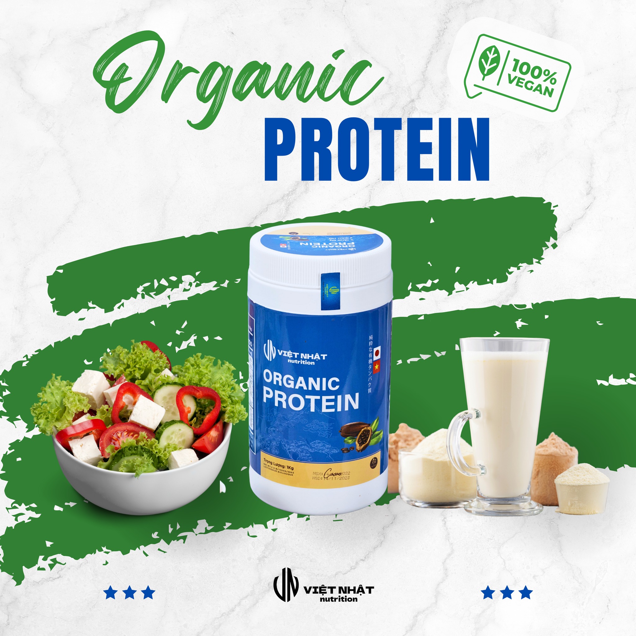  Sữa Hạt Dạng Bột Organic Protein hỗ trợ giảm cân tăng cơ Việt Nhật Nutrition hộp 1kg 