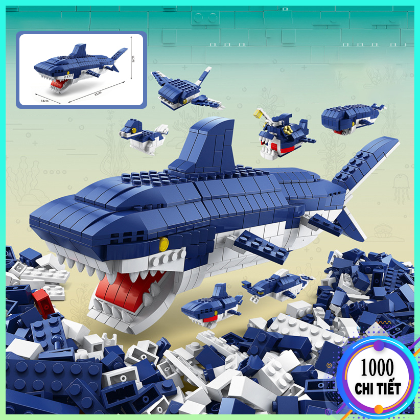 Bộ đồ chơi lắp ráp LEGO 1000 chi tiết cá mập đại dương Mô hình lắp ráp lego Tàu Ngầm Cá Mập 6in1 đồ chơi lắp ghép cho bé
