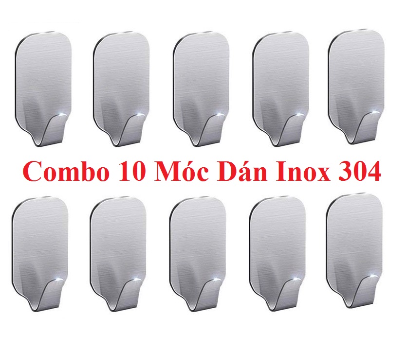 Combo 10 Móc Inox 304 dính tường công nghệ 3M siêu dính Móc inox treo khăn nhà tắm - IUIU08