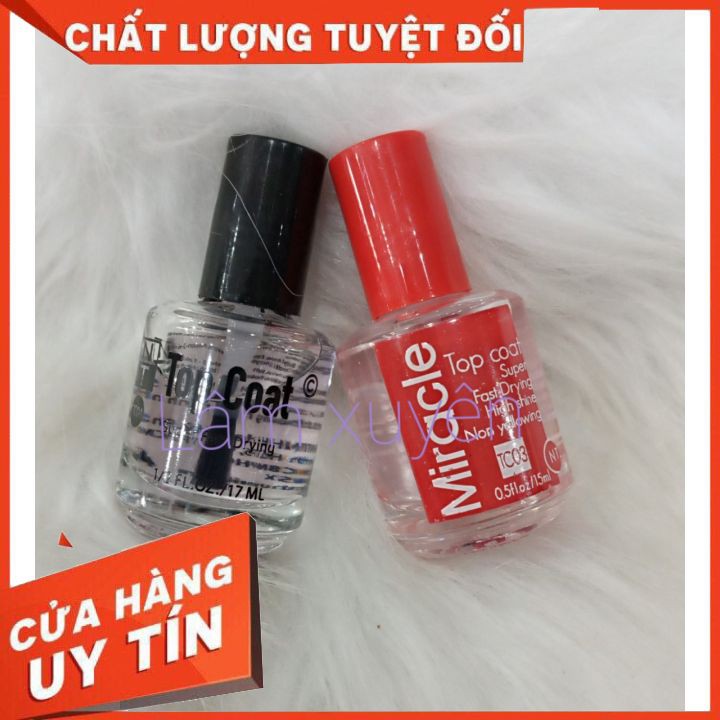 Sơn bóng mau khô Top Coat/ Miracle 15ml FREESHIP sơn mau khô, không bông tróc, giữ bền màu,lâu phai