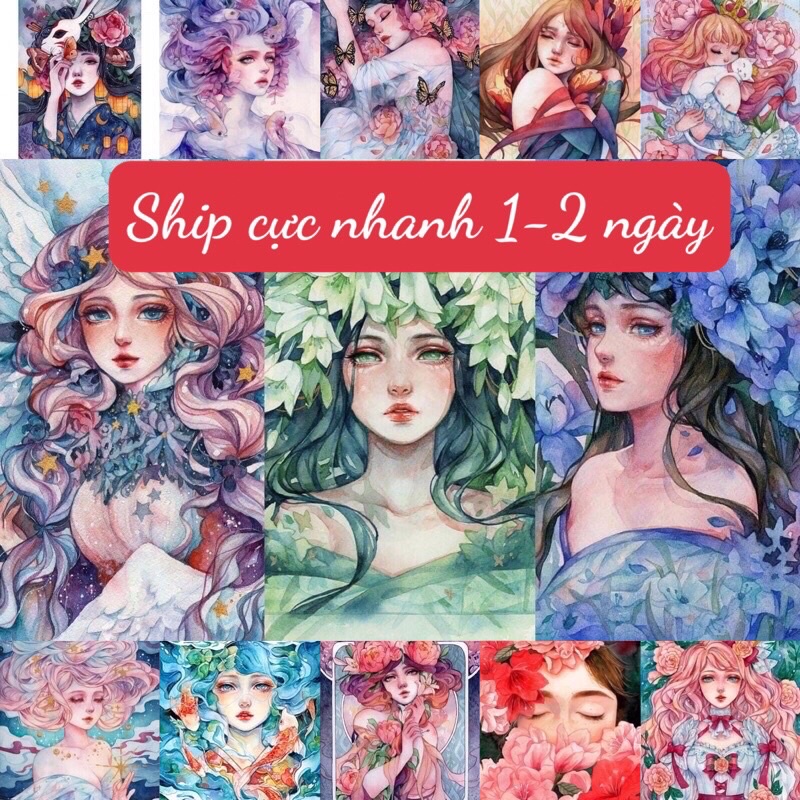 Bộ tranh đính đá hình cô gái độc đáo kích thước 30x40cm trang trí nhà cửa