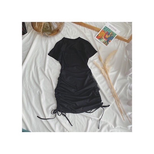 váy body khoét ngực chất cotton dây rút 2 bên