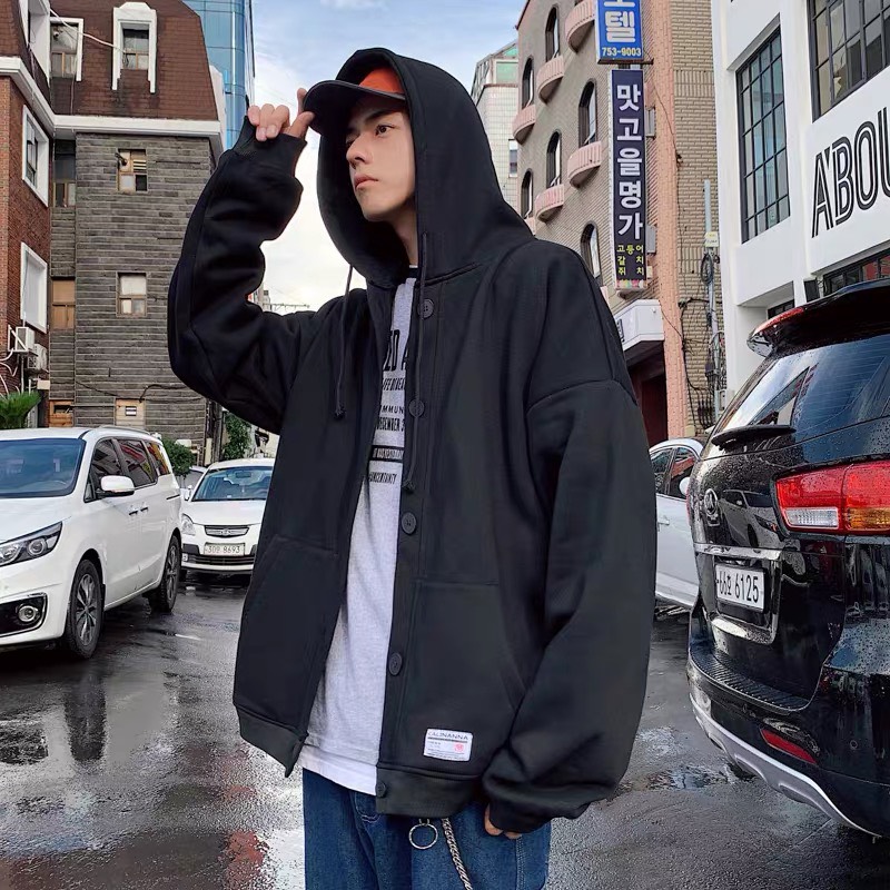 [HCM]ÁO KHOÁC HOODIE NAM FOM RỘNG NÚT GÀI THỜI TRANG ĐỈNH CAO