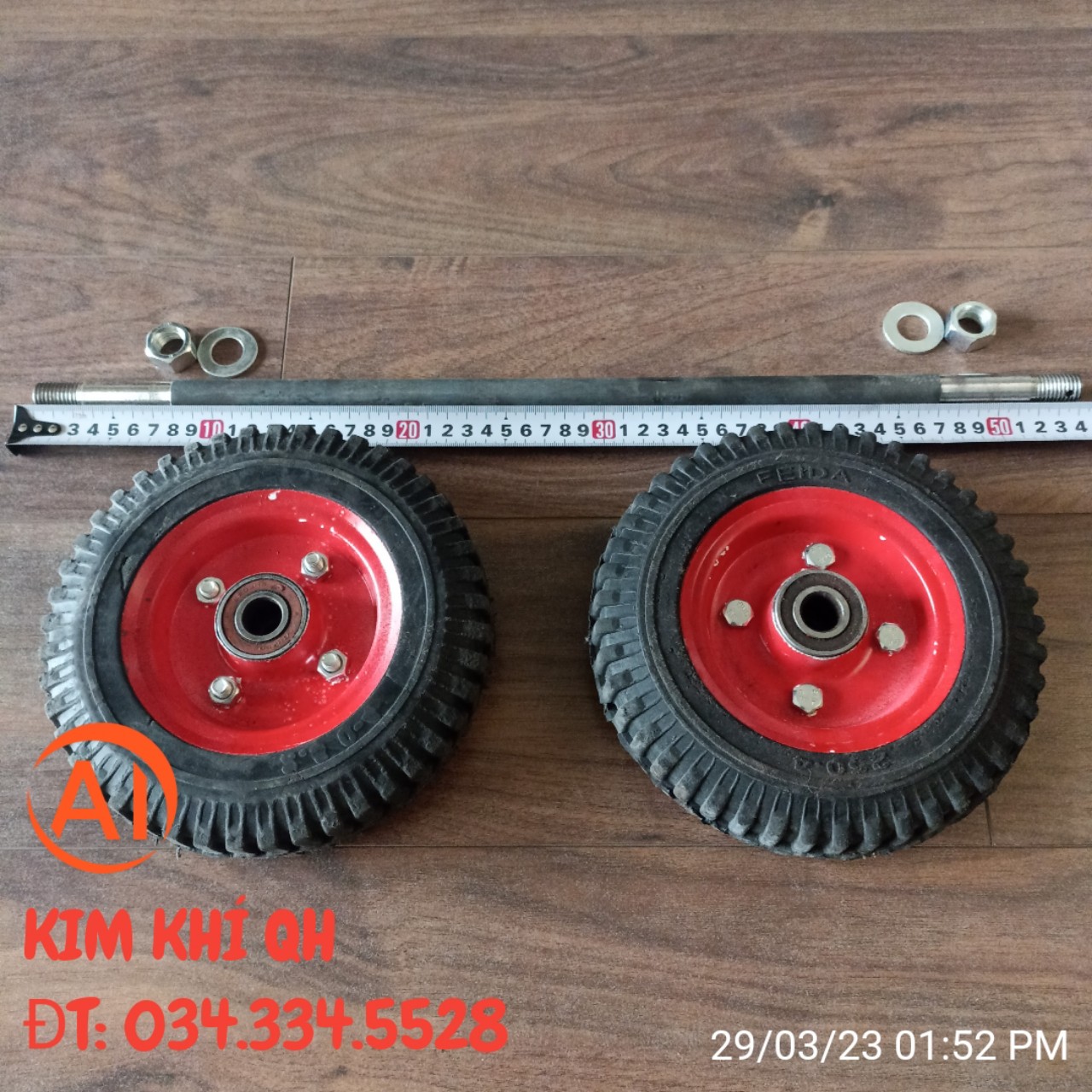 Com Bo 2 Bánh xe 200mmx50mm kèm trục 17ly / đai ốc hai đầu chuyên lắp cho xe đẩy hàng- bánh xe- trục xe đẩy.