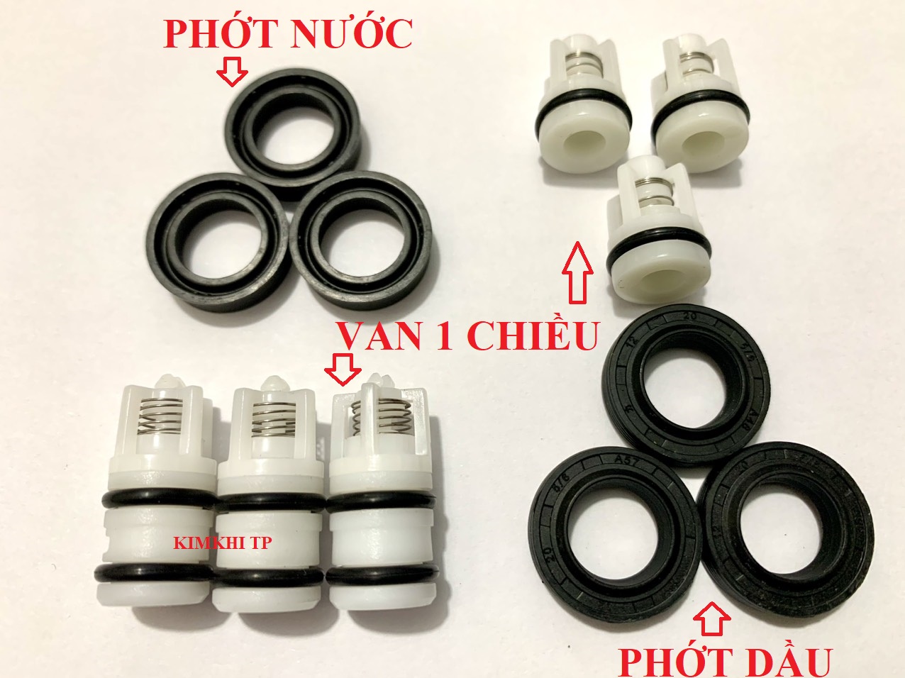 BỘ PHỚT, VAN MỘT CHIỀU MÁY BƠM RỬA XE MINI CAO ÁP DÙNG PHỚT 12-20; 12-18, 12 CHIẾC