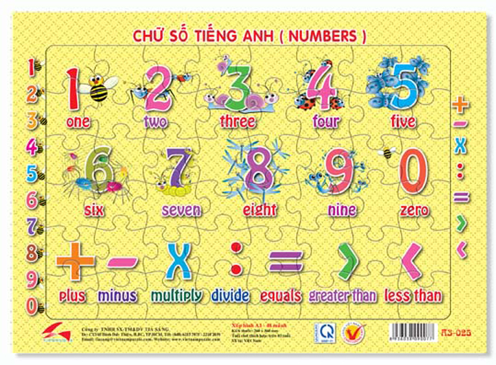 Tranh xếp hình Tia Sáng phát triển trí tuệ cho bé 048 mảnh - BẢNG CHỮ SỐ TIẾNG ANH - MSP: A3-025