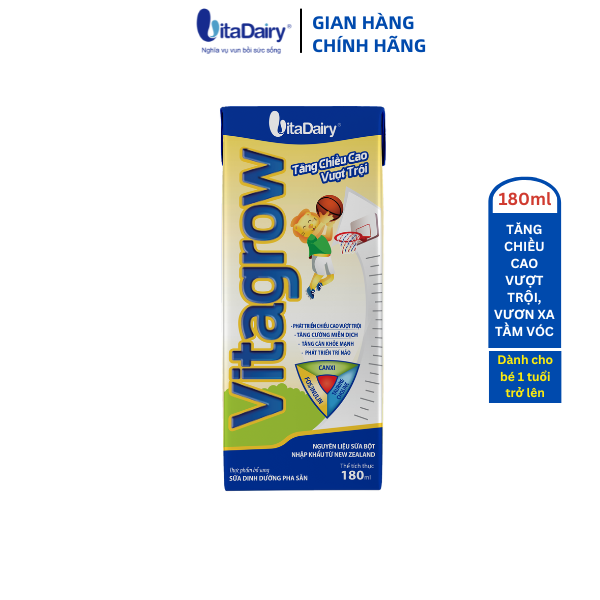 [MUA 1 THÙNG TẶNG 1 LỐC CÙNG LOẠI] SUDD VITAGROW 180ml giúp bé phát triển chiều cao, tăng cân khỏe mạng - VitaDairy
