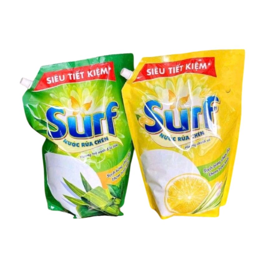 Nước rửa chén Surf túi OK189 chanh sả, lá dứa trà xanh giúp chén bát sạch sáng bóng thơm mát 3.2kg