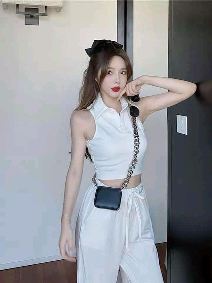 [HCM]Áo Croptop 3 Lổ Cổ Bẻ
