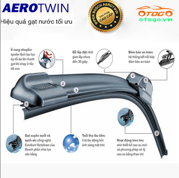 01 Thanh gạt mưa mềm Bo'sch AEROFIT size từ 14 inch - 26inch