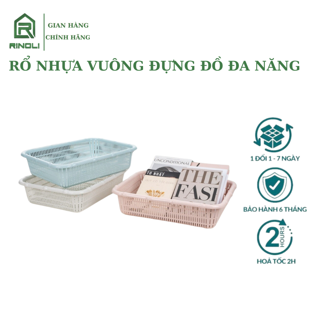 Rổ nhựa vuông đựng đồ đa năng VN , rổ vuông trúc cao cấp-RINOLI