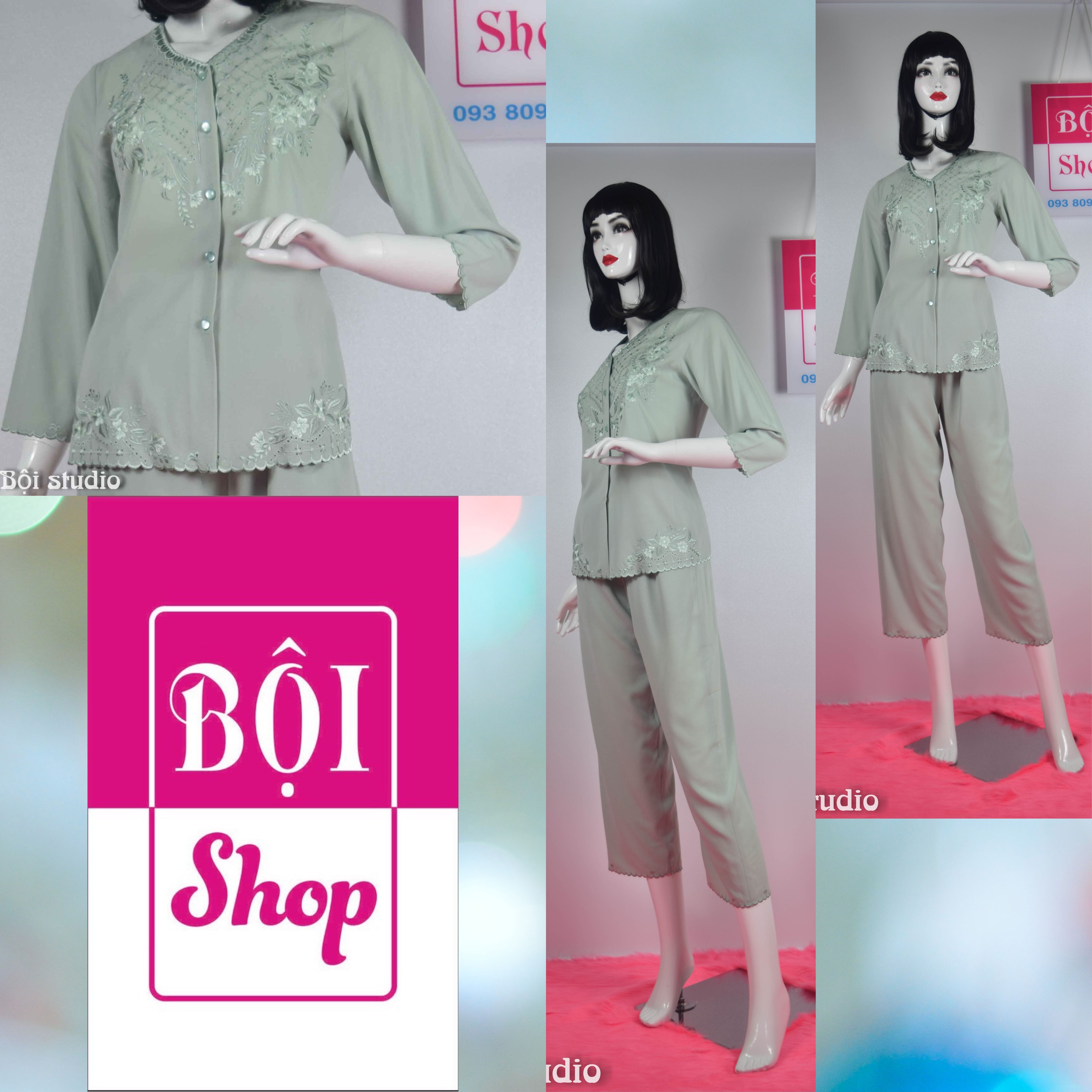 [HCM]Quần Áo Lụa Ấn Thêu Cho Mẹ Và Bà Tay Dài  Quần Dài.-DATR-XANH NGOC