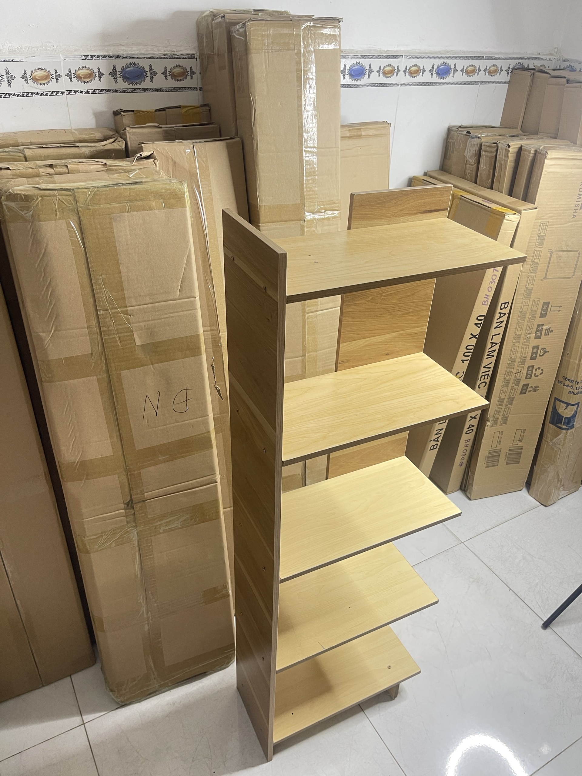 Kệ sách gỗ 5 tầng kệ gỗ góc tường loại lớn 20cm gỗ mdf