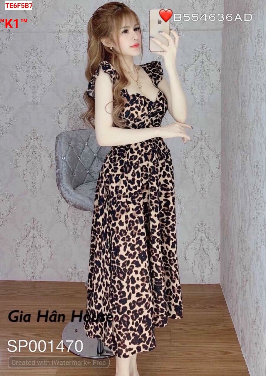 Đầm xòe hai dây cánh tiên da beo dễ thương xinh xắn