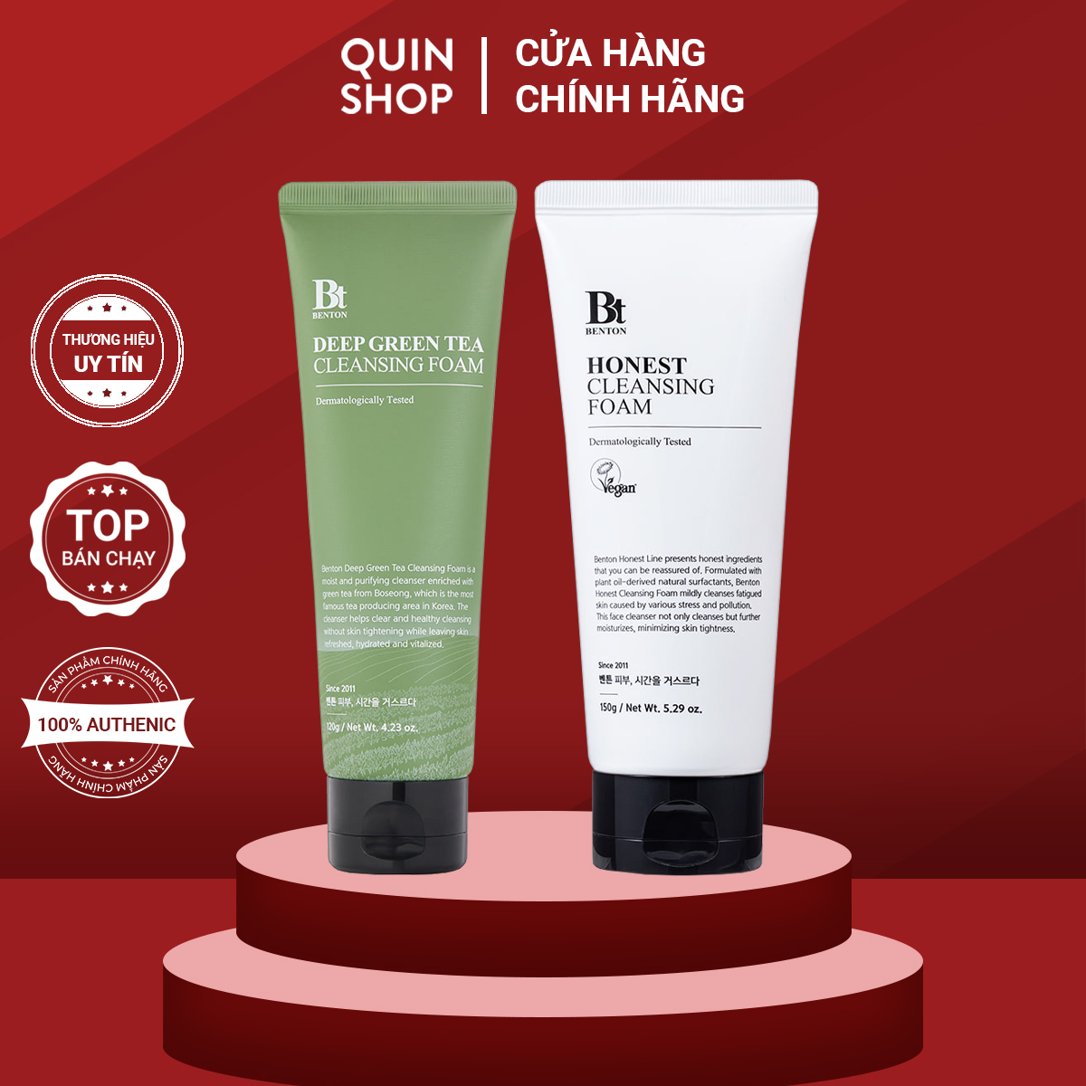Sữa rửa mặt sạch sâu, hỗ trợ giảm mụn benton honest, deep green tea cleansing foam