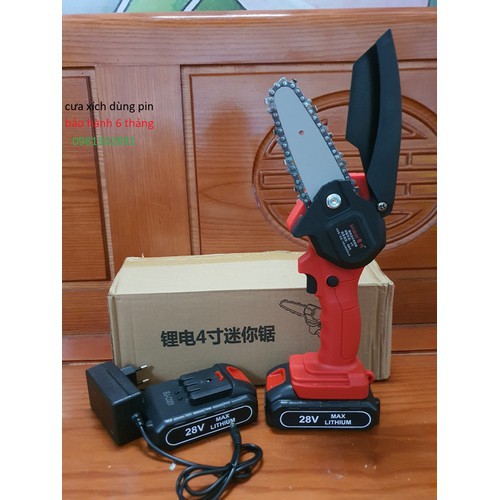 Máy cưa xích cắt tỉa cành cây chạy pin 28v, cưa gỗ cầm tay mini lam 4inch, cưa gỗ giá rẻ