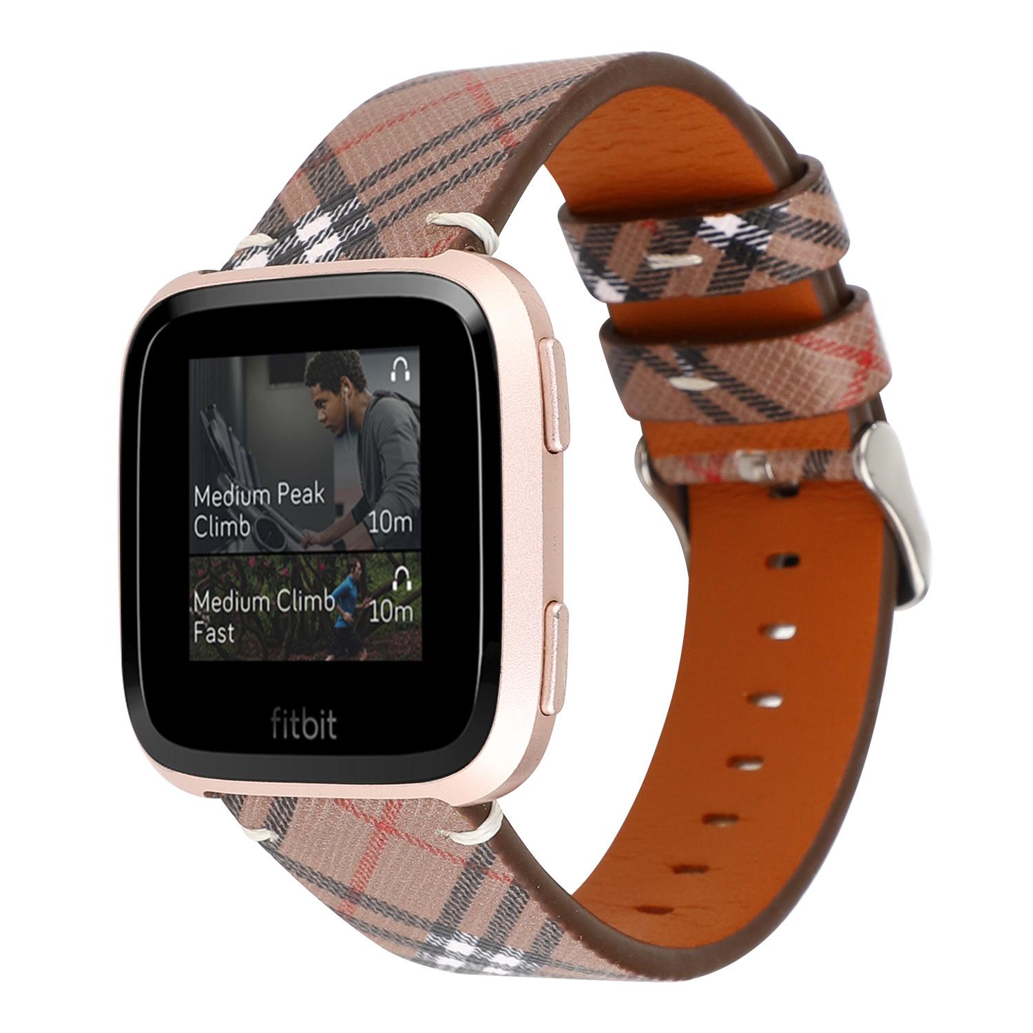 Dây da luxury kẻ sọc caro dành cho fitbit versa
