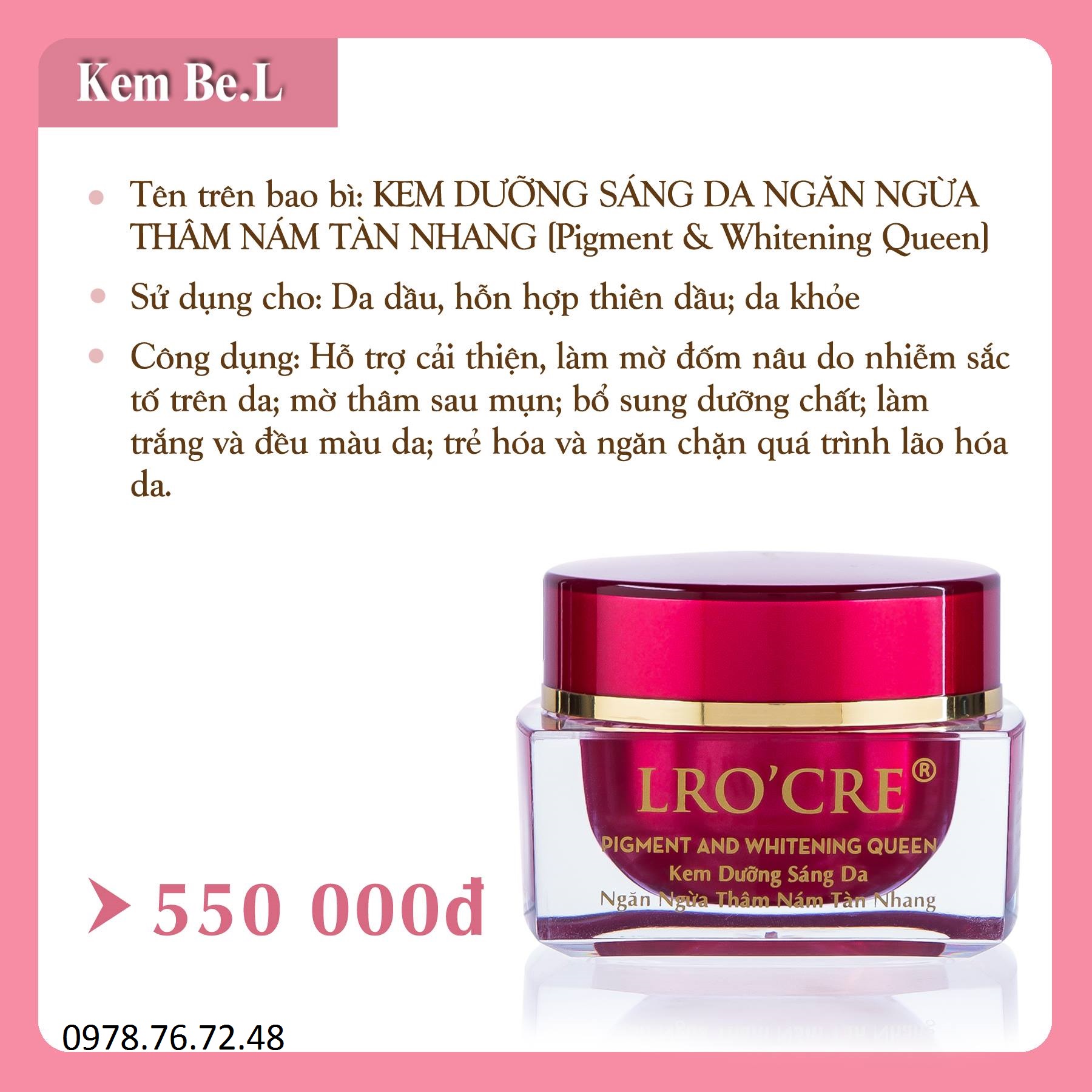 [HÀNG CTY]Kem dưỡng sáng da ngăn ngừa thâm nám tàng nhan Lrocre (KEM BELL)