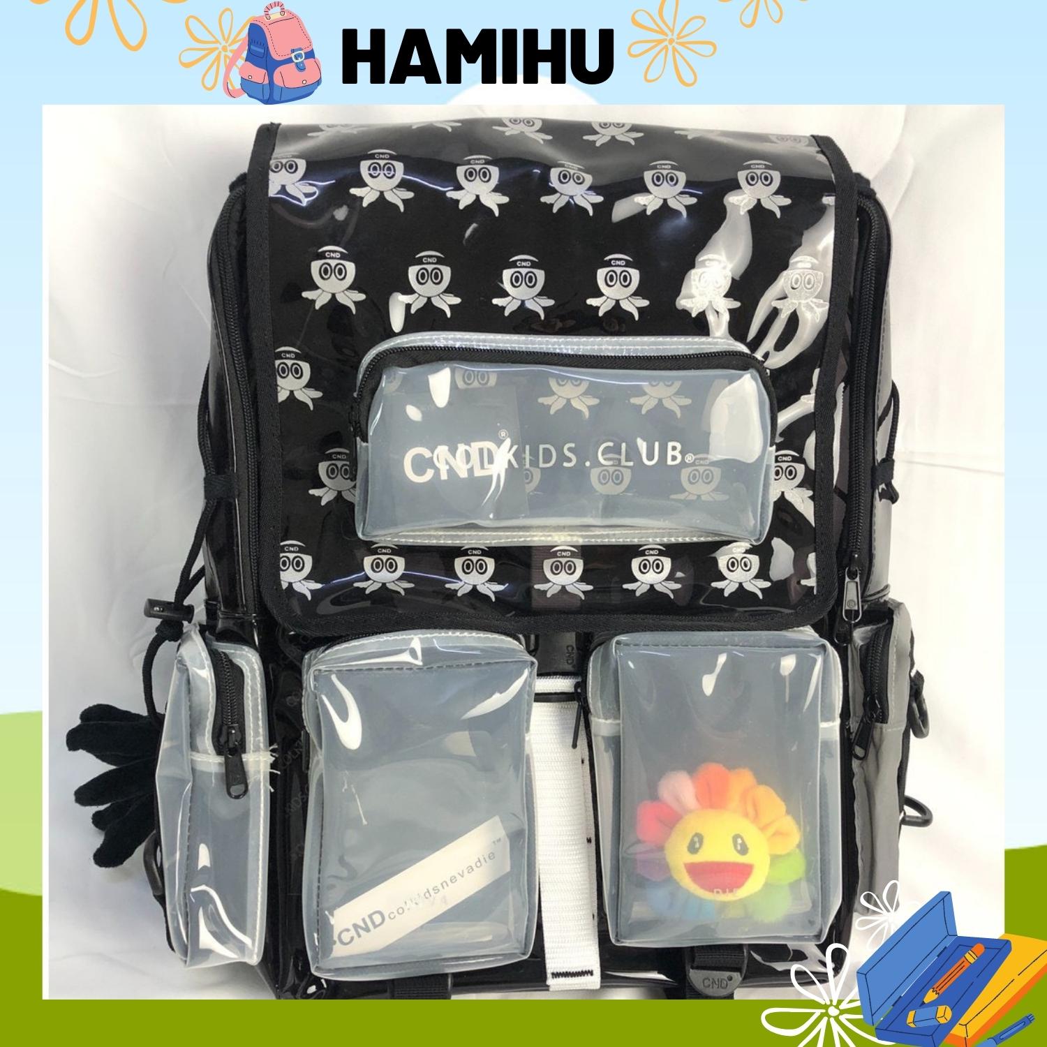 Balo thời trang Hamihu HM10 đi học, đi chơi Ulzzang basic phong cách Hàn Quốc có in hình bạch tuột màu xanh/hồng/đen